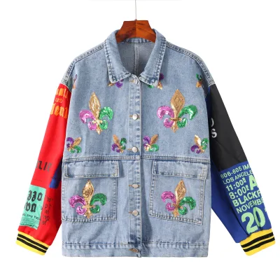 2025 Large Size Sequin Jacket Spring Embroidery Denim Rugby Team Jersey Promotional Party Supply Ball Jersey