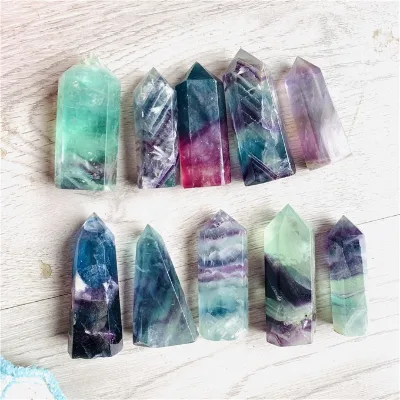 Natural Colorful Fluorite Stone Points Wholesale Fluorite Quartz Obelisk Healing Crystal Points