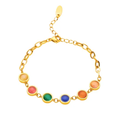 18K Gold Plated Stainless Steel Cateye Beads for Bracelet Trendy Geometric Pattern Waterproof Fashion Jewelry for Anniversary