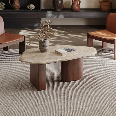Wabi-sabi Style Irregular Vintage Solid Wood Eco-Friendly Durable Coffee Table for Small Apartment Living Room Home Use Simple