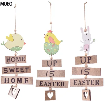 New Easter Decorations Easter Egg Bird Rabbit Chicken Wooden Ornaments Egg-shaped Wooden House Hanging Decoration