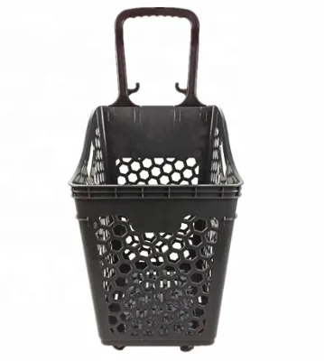 Direct Factory Sales Supermarket Plastic Trolley Shopping Basket With Wheels Supermarket Duplex Carts