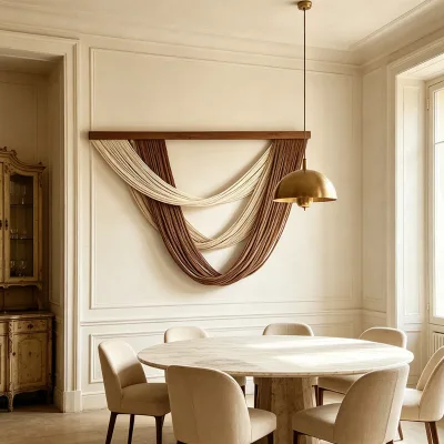 Factory Direct Minimalist Handmade Neutral Bespoke Draped Streamline Macrame Wall Art for Interior Design
