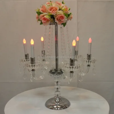 Elegant 6 Arms Glass Candelabra Acrylic Candelabra for Wedding Table Decoration