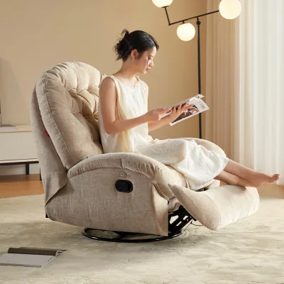 Sans Wholesale Modern One Seat Rice White Velvet Wood Frame Relax Lazy Rocker Swivel Lounge Chair Recliner