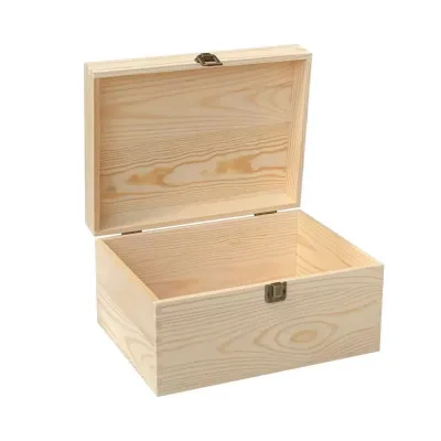 Natural DIY Craft Wood Stash Box with Hinged Lid and Front Clasp Eco-Friendly Polished Classic Style