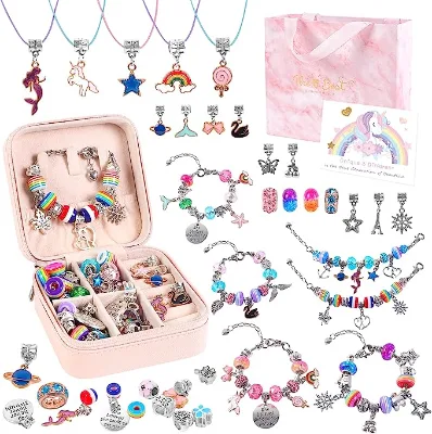 Sparkling Jewelry Making Kit for Girls Christmas Gift Idea Charm Bracelet in Plastic with Gift Box
