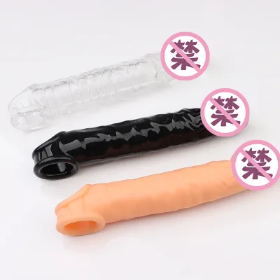 Wholesale Men's Reusable TPE Condom Lengthened Thickened Lock Sperm Ring Extender Washable Dildo Sleeve for Delay Ejaculation