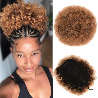 Curly Chignon Afro Puff Drawstring Ponytail Hair 8inch Short Afro Kinky Curly Bun Extension Hairpieces Large Size