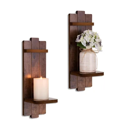 Farmhouse Rustic Wooden Wall Mount Candle Holder for Fireplace Mantel Living Room Bedroom Dining Room