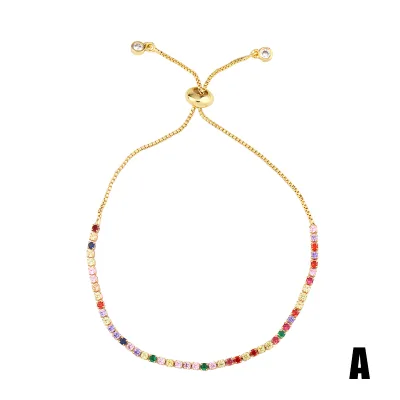 Classic Adjustable 18K Gold Plated rainbow Jewelry Tennis Bracelet