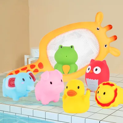 Baby Bath Water Animal Toys, Suit Shark Giraffe Duck Soft Rubber Baby Toy