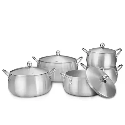 Hot Selling 5pcs Satin Finished 16-24cm Aluminum Belly Cooking Pot Kitchenware Set Spiral Bottom Gas Induction Ready Includes