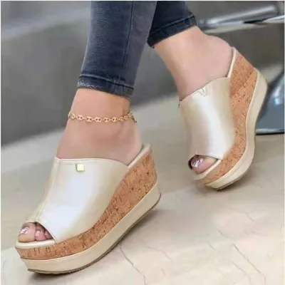 Women's New Summer Fish Mouth Wedge Sandals Retro Style Platform Plus Size Thick Bottom Foreign Trade In-stock