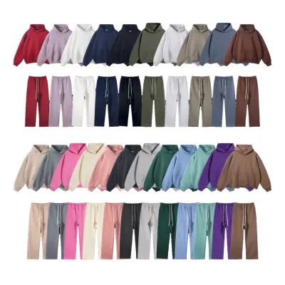 Custom Fleece Hoodie Sweatpants 2 Pieces Set 350G Cotton Polyester Tracksuit Puff Printing Men Pullover Hoodies Sets