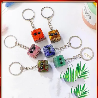 Natural Gemstone Tumble Stone Pendant Crystal Long Square Keychains High Quality Light Healing Energy Stone