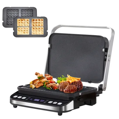 2000W Electric Contact Grill Stainless Steel Panini Press Sandwich Maker 180 Open Flat Griddle BBQ for Home and Commercial Use