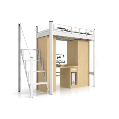 Multifunctional Study Loft Bed with Wood Desk and Storage
