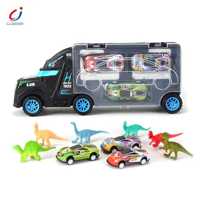 Chengji Friction Toy Dinosaur Transport Car Carrier Truck Sliding Vehicle 2In1 Dinosaur Storage Truck Diecast Toy Metal Car