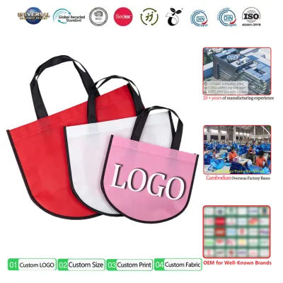 Round Corner Non Woven Bags Supplier Custom Reusable Eco-friendly Fashion U Shape Non Woven Tote Bag