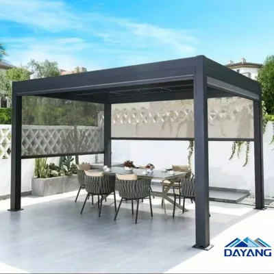 Retractable Roof Pergola, Remote Control Adjustable Louvered Roof With Decking for Backyard Garden