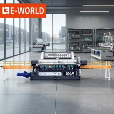 Top-Rated EWORLD 10-Motor Glass Edging Machine 24kw 220/380V PLC Automation High Efficiency Precision Polishing for Industrial