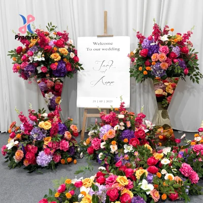 Colorful Bright Artificial Flower Arrangement Set, Wedding Welcome Sign Floral Decor Kit