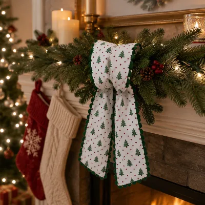 Multi Style Ribbon Bow Ornament Printed for Christmas Wreath Front Door Porch Mantel Holiday Home Decor