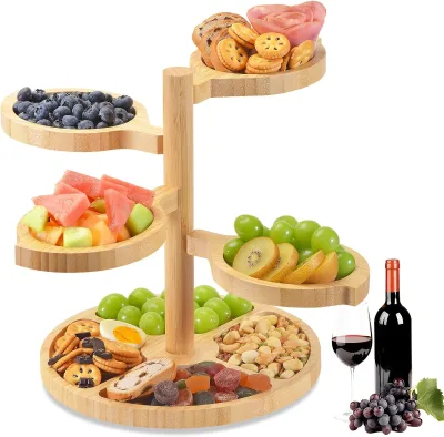 3 tier customizable rotating wood charcuterie board bamboo cheese board for gathering gift