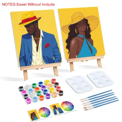2pcs Framed Couples Paint Party Kits Pre Drawn Canvas for Adults for Paint and Sip Date Night Games for Couples Painting Kit