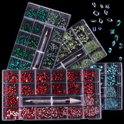 New 3D Glass Nail Rhinestones Flat Shape Box Packaging for Manicure DIY