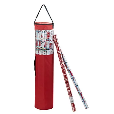 Set of Hanging Christmas Gift Wrapping Paper Storage Bags Polyester Plus PVC Clear With Handles and Zippered for Packing Gifts