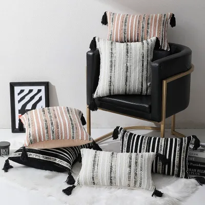 Chenille Yarn Dyed Jacquard Striped Geometric Pillow Cover in Multiple Sizes