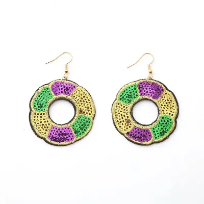 New Orleans Style Mardi Gras Girls Sequined Earrings for Bourbon Street Parades