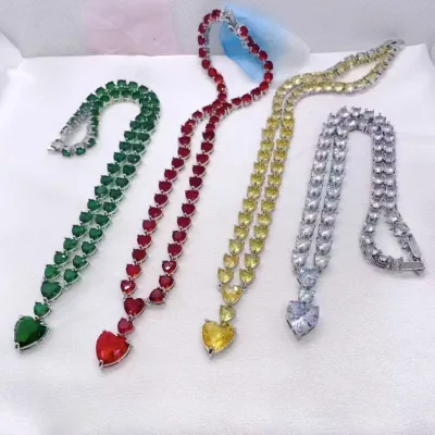 CH-CKN0848 Color cz micro pave necklace,Plating heart charms necklace jewelry,Fashion Colorful cz jewelry necklace wholesale