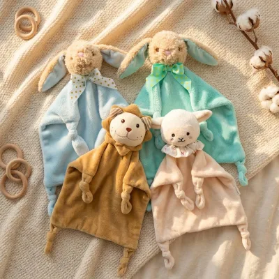 Kaiyue Custom Baby Comfort Towel Security Blanket Plush Coral Fleece Infant Soothing Blanket Soft Kids Cuddle Towel