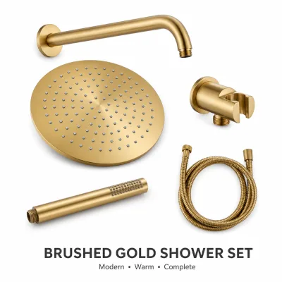 Shower Set Accessories Brushed Gold Brass Shower Head Bracket Round Adjustable Water Inlet for Bathroom