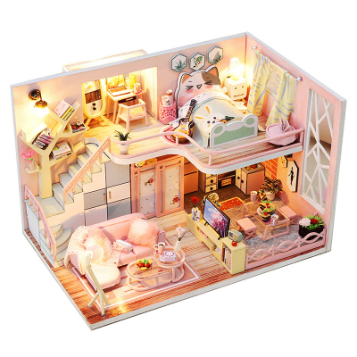 CAYI Sweet Time Doll House Diy Dolls House Mini Dollhouse Wooden Dollhouse Hands Craft Doll Houses Kit With Led Light for Girls