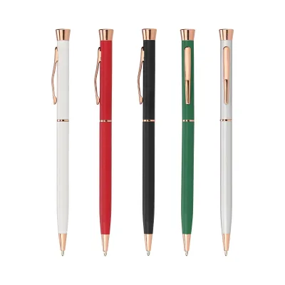 Wholesale Promotional Stationery School Supplies Custom logo Cheap Slim Metal Ballpoint Pens Hotel Pen
