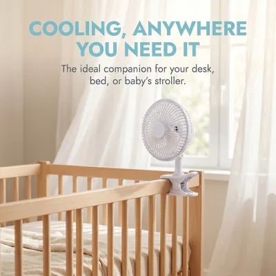 Durable 6" AC Clip Fan 2-Speed Powerful Airflow Personal Desktop Fan with High-Tension Clamp and Mesh Guard for Export