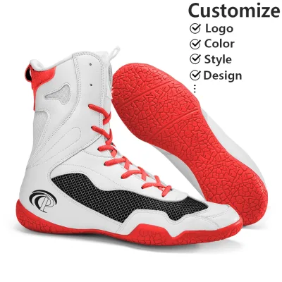Customize High Top Lightweight Mesh Lining Summer/Winter Men's Boxing Boots for Bodybuilding-Anti-Slip & Wear-Resistant