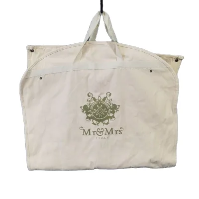 Custom Logo Luxury Suit Garment Cover Canvas White Cotton Fabric Garment Bag Hanger Bag for Dress with logo