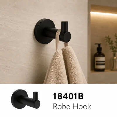 Matte Black Wall Mount Robe Hook, Rust-Proof Stainless Steel Towel & Coat Hook for Bathroom Shower Hardware Matching