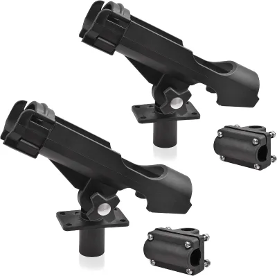 2PCS Adjustable Boat Fishing Rod Holder, Heavy-Duty ABS Foldable with Large Clamp, Corrosion-Resistant