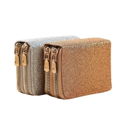 Professional Leather Goods Factory Wholesale Hot Fashion Shiny diamond Pu Leather Women Short Wallet Card Holder