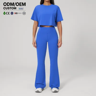 Women's 2 Piece Casual Workout Set Athletic T-Shirt & High Waist Leggings Activewear for Gymwear