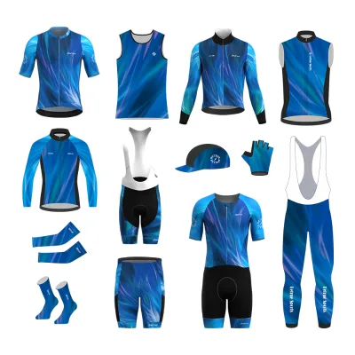 Road Bike Cycling Skin Suit Blue Design Race Fit High End Cycling Jersey Set Breathable Soft Sweat Wicking Bicycle Shorts