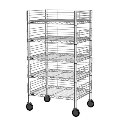 Chrome Polishing Wire Mesh Spare Parts Storage Trolley Pickup Cart Storage Shelves With Wire protection Net and Divider