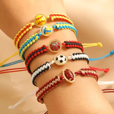 Unisex Alloy Trendy Football Volleyball Soccer Colorful Sports Ball Braided Beaded Adjustable Wristband Gift