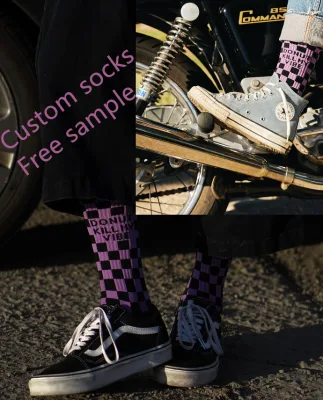 Comb Cotton Skateboard Checkerboard Purple Socks Women Custom Design Your Own Socks